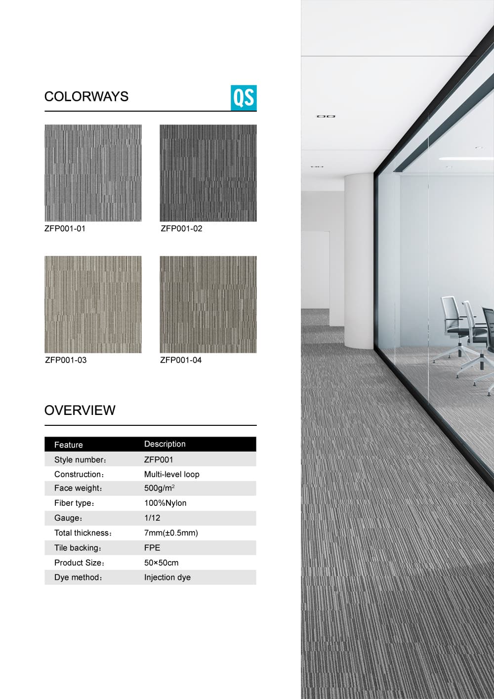 GOTO floor swatch overview — QUICK SHIP ZFP001 50×50 cm broken-stripe injection-dye colorways (4)