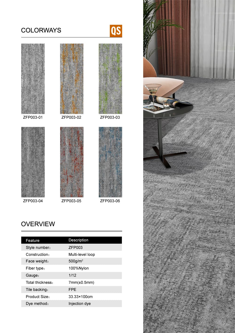 GOTO floor swatch overview — QUICK SHIP ZFP003 33.33×100 cm long-form colour-thread vein injection-dye colorways (6)